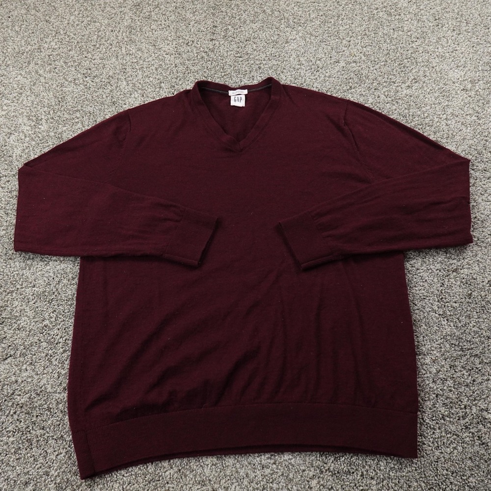 Gap Sweater Mens L Red Purple Merino Wool Pullover V Neck Cozy Soft Warm Grandpa
